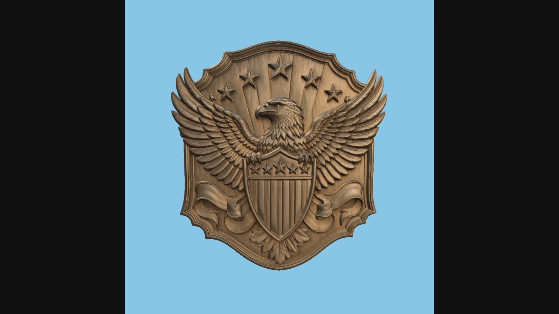 CNC & impression 3D aigle américain avec bouclier patriotique, relief mural bois pour carving, fichier STL