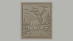 Fichier CNC & impression 3D cerf majestueux, paysage montagneux avec sapins et lune, haute qualité relief STL