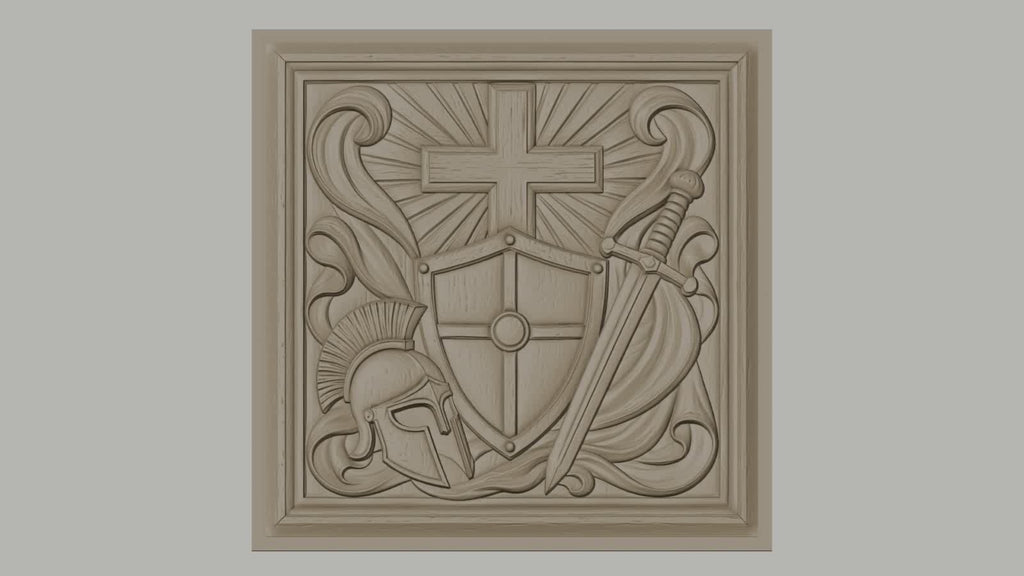 Fichier CNC & impression 3D bouclier croix et épée, casque médiéval, haute qualité relief STL