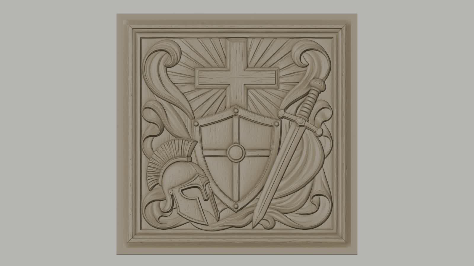 Fichier CNC & impression 3D bouclier croix et épée, casque médiéval, haute qualité relief STL