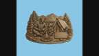 CNC & impression 3D scène camping père fils, relief bois famille nature, panneau à personnaliser, fichier STL