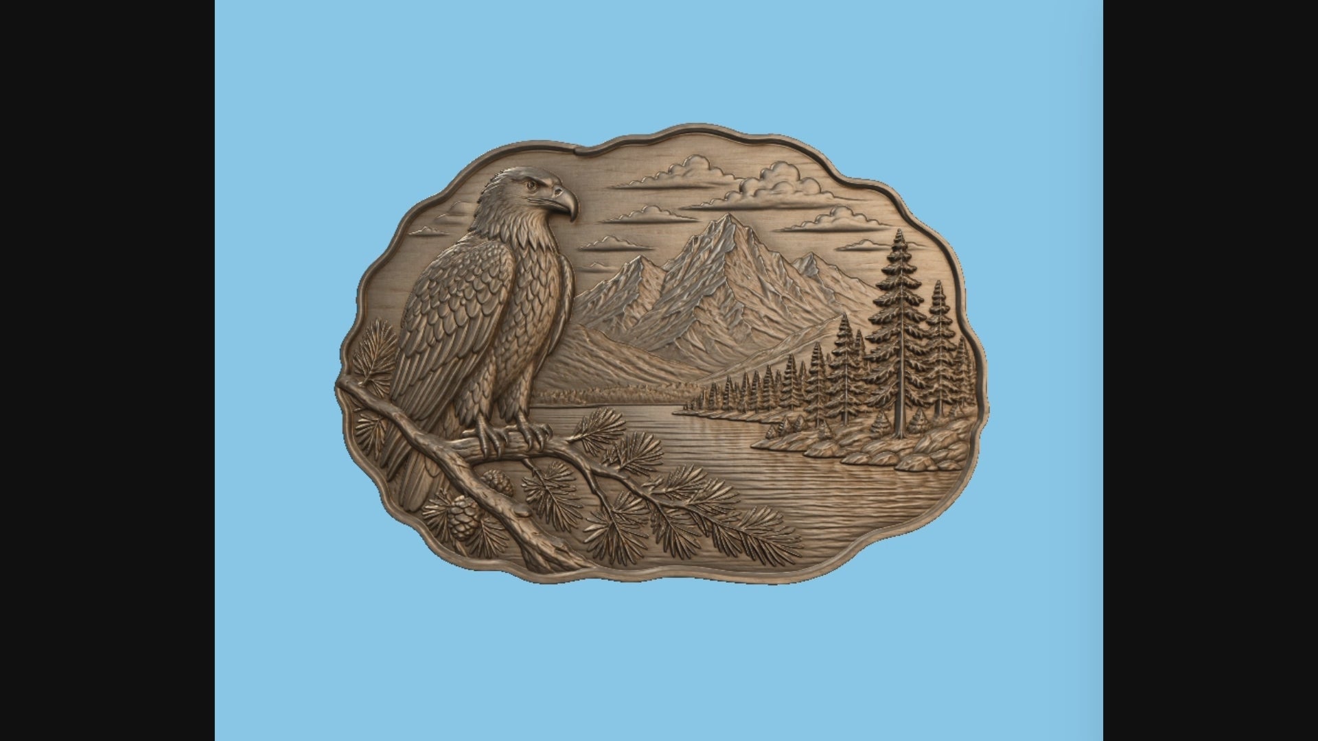 Relief aigle montagne et lac CNC & impression 3D, fichier STL décoration murale nature, STL de très haute qualité