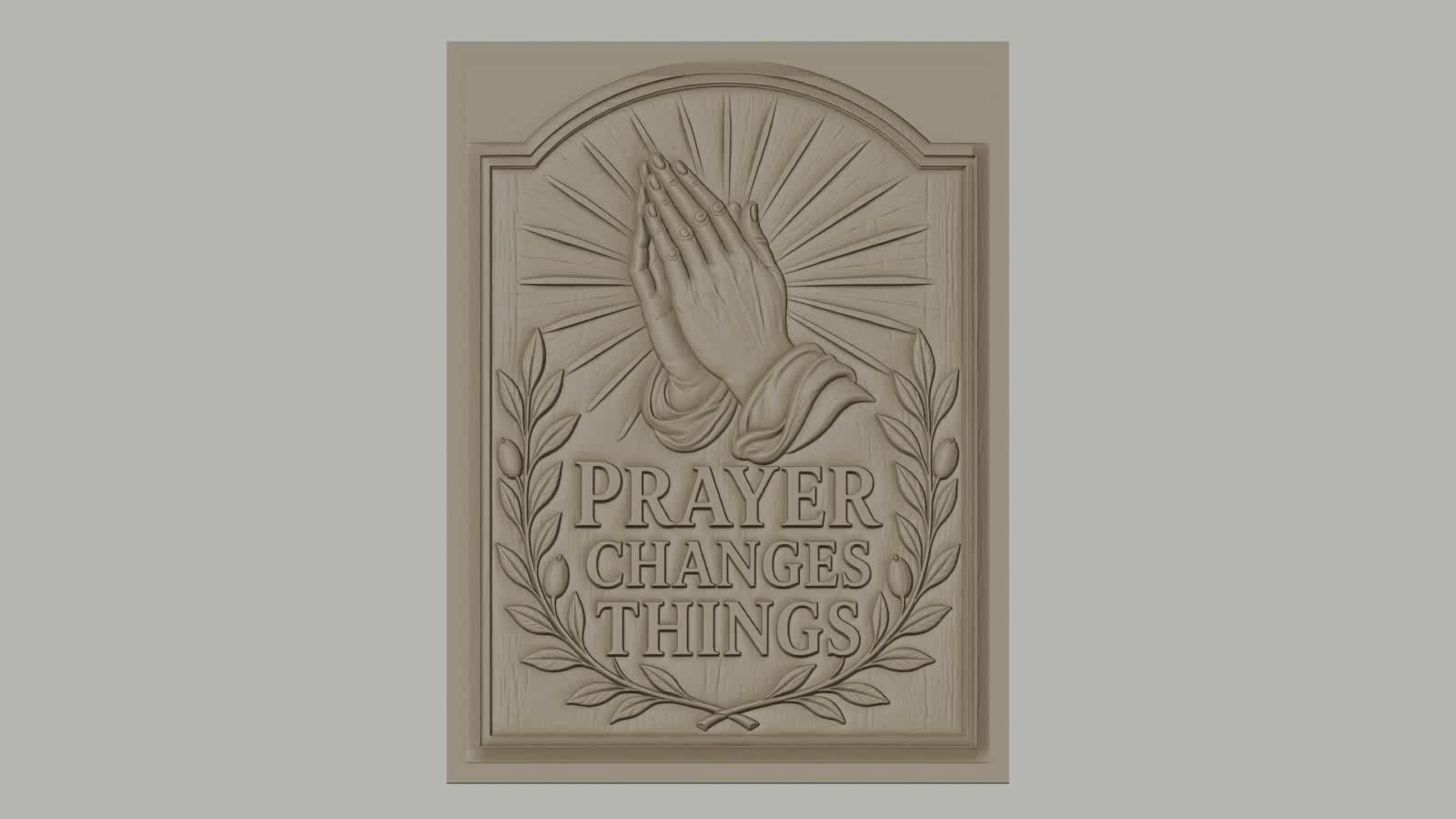 Fichier CNC & impression 3D mains en prière, rayons lumineux et couronne de feuilles, haute qualité relief STL