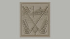 Fichier CNC & impression 3D golf, clubs croisés, balle sur tee, drapeau et club house haute qualité relief STL