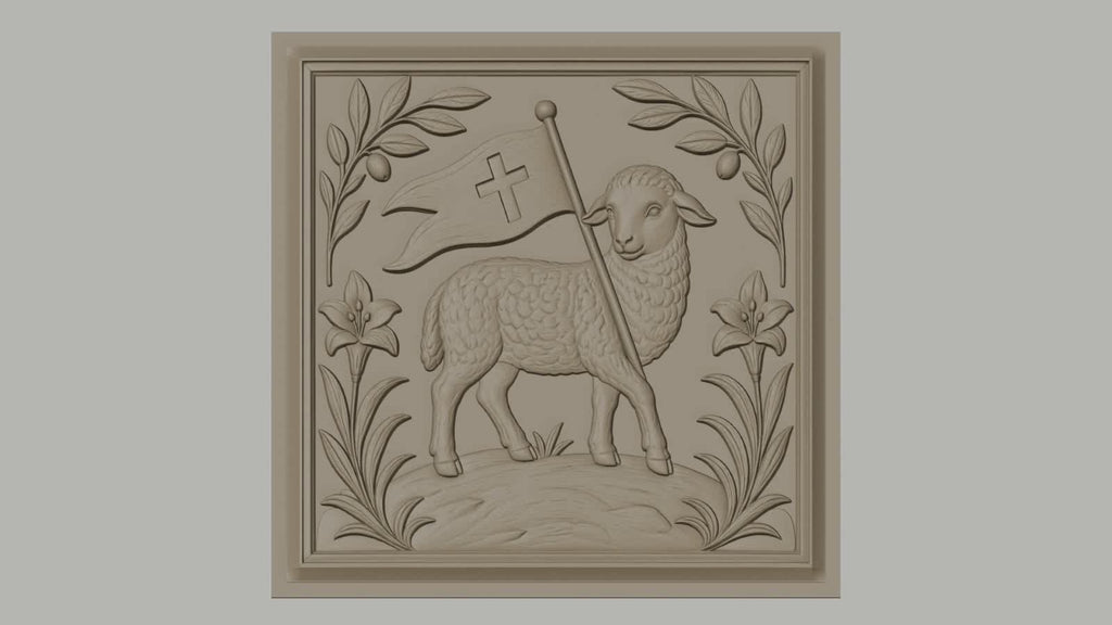 Fichier CNC & impression 3D agneau pascal, bannière chrétienne, haute qualité relief STL