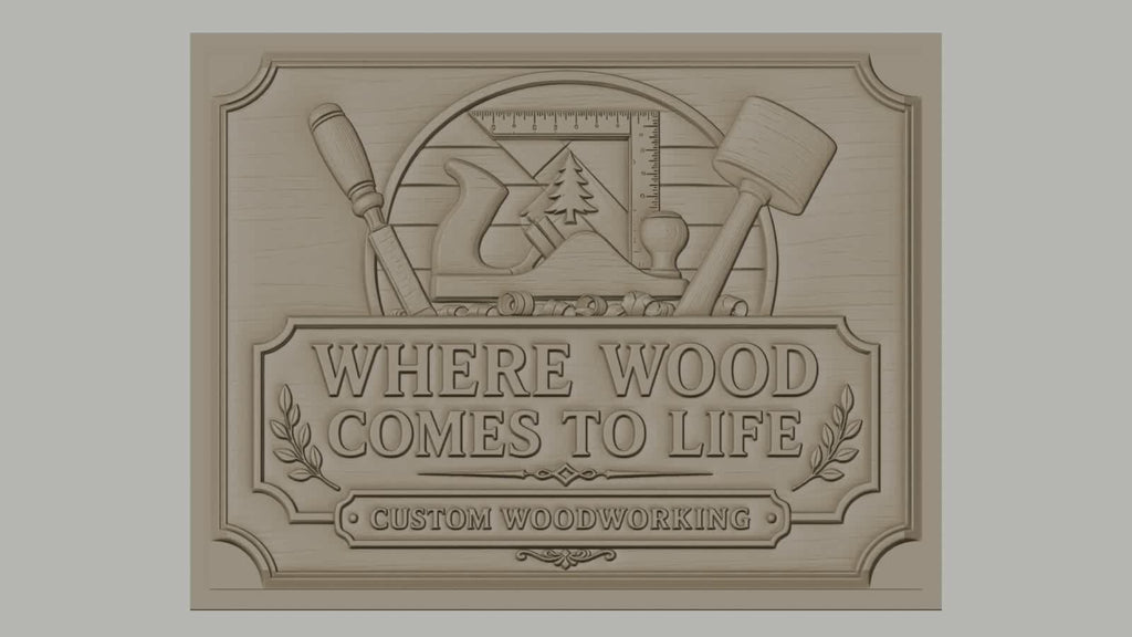 Fichier CNC & impression 3D panneau bois, outils de menuiserie et texte en relief, haute qualité relief STL