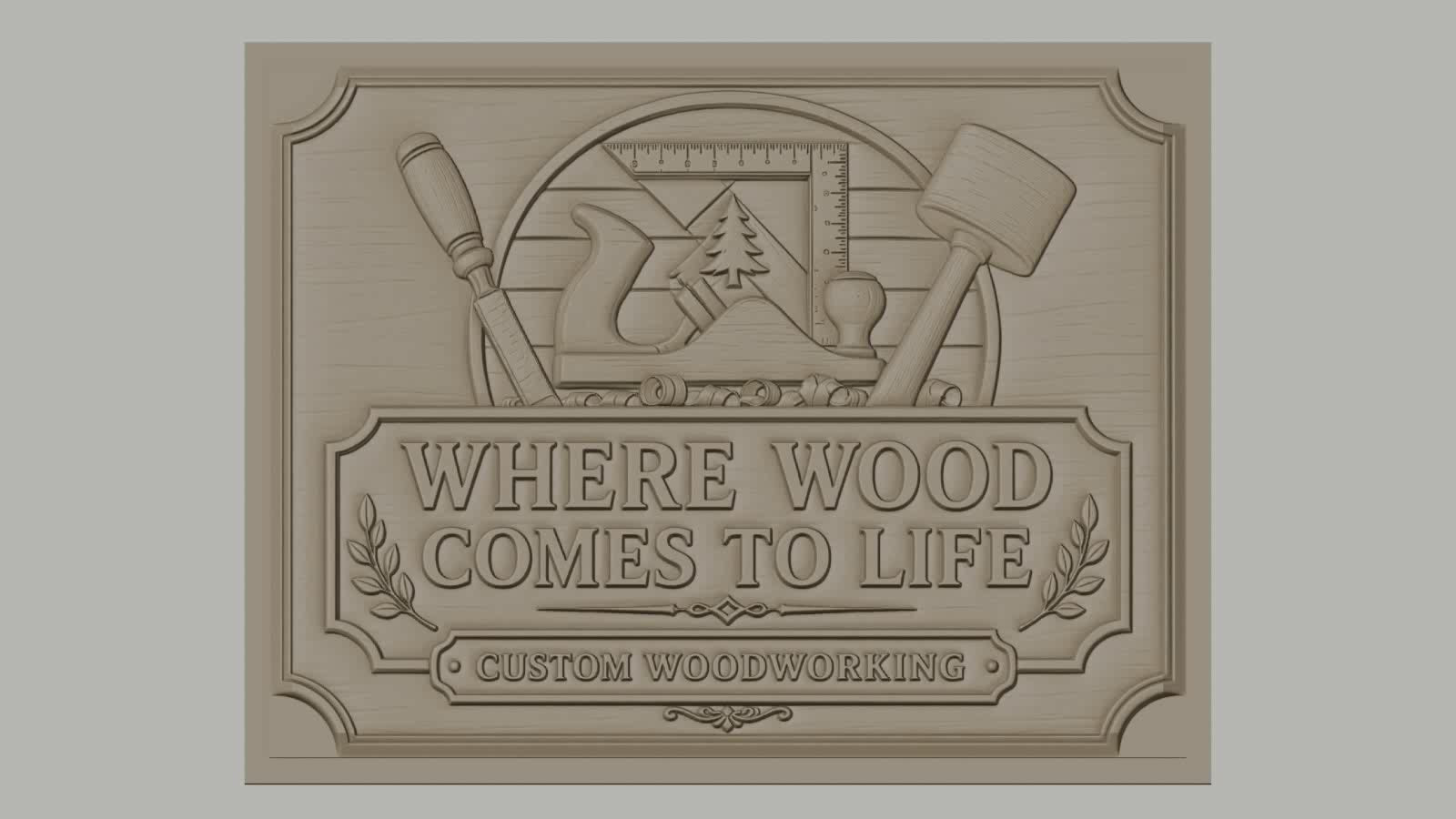 Fichier CNC & impression 3D panneau bois, outils de menuiserie et texte en relief, haute qualité relief STL