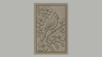 Fichier CNC & impression 3D oiseau cardinal sur branche fleurie, détails nature haute qualité relief STL