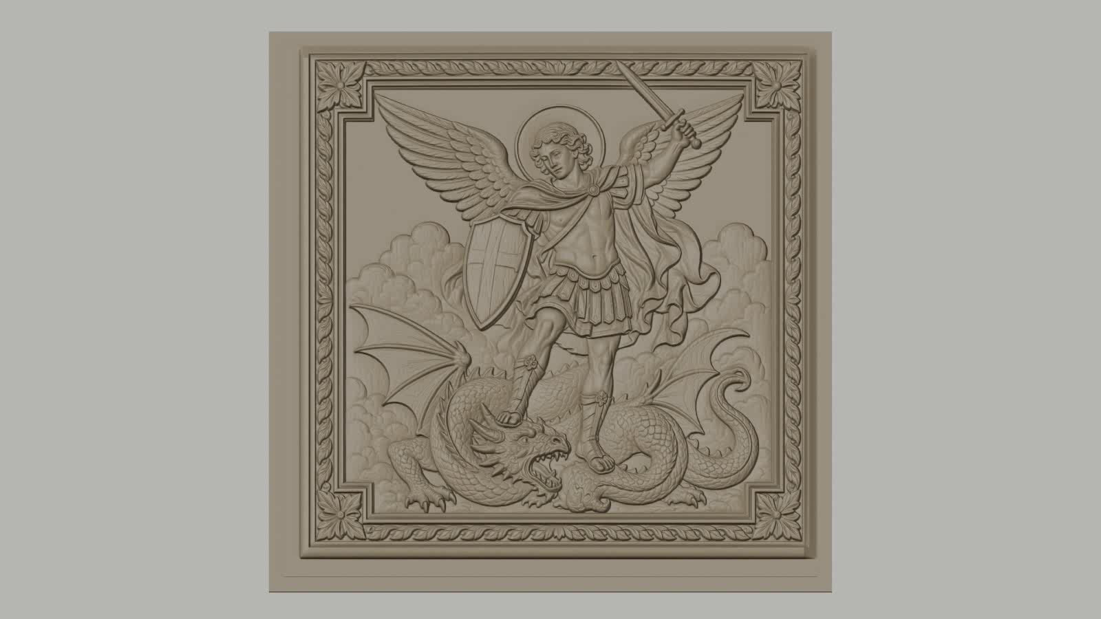 Fichier CNC & impression 3D saint Michel archange, ange guerrier avec dragon, haute qualité relief STL