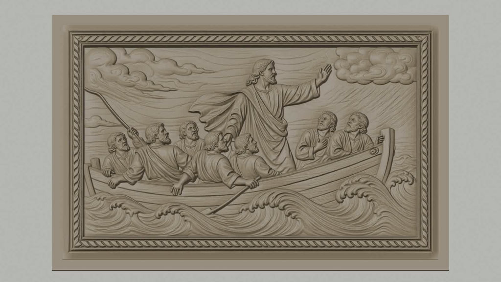 Fichier CNC & impression 3D Jésus apaisant la tempête, scène biblique en bateau, haute qualité relief STL