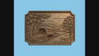 CNC & impression 3D relief pont couvert rustique, rivière, arbres et paysage country, fichier STL très haute qualité