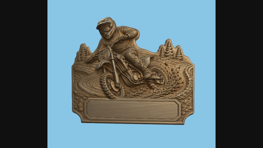 CNC & impression 3D relief motocross à personnaliser, pilote dirt bike, trophée moto, STL très haute qualité