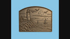 CNC & impression 3D relief phare côtier, voiliers, rochers et mer, sculpture bois fichier STL haute qualité