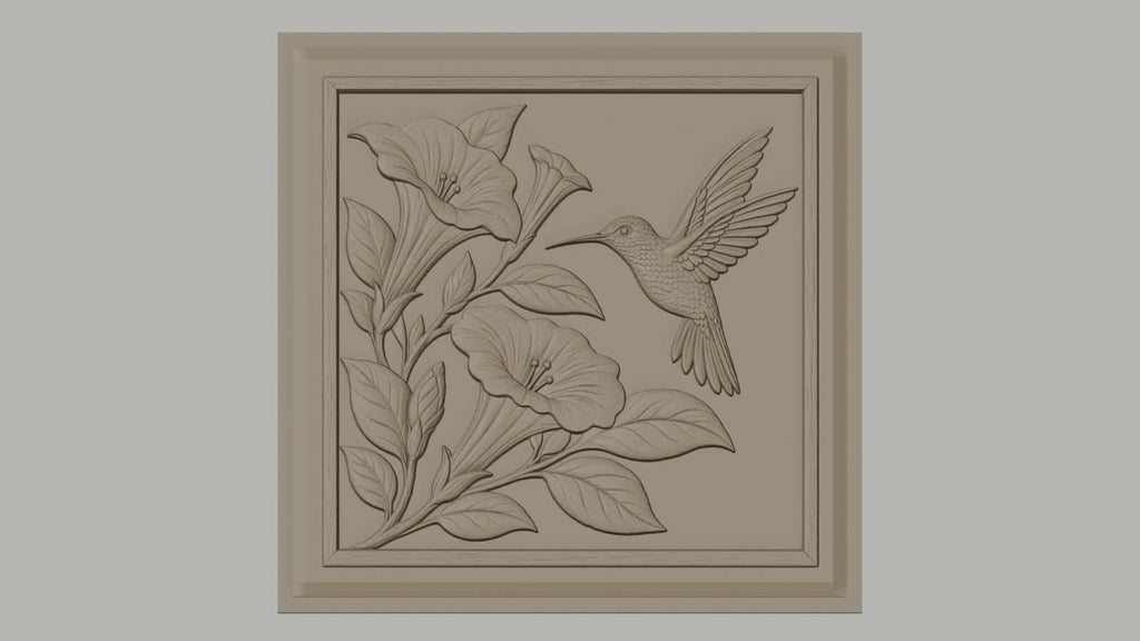 Fichier CNC & impression 3D colibri et fleurs, relief nature et botanique, haute qualité relief STL