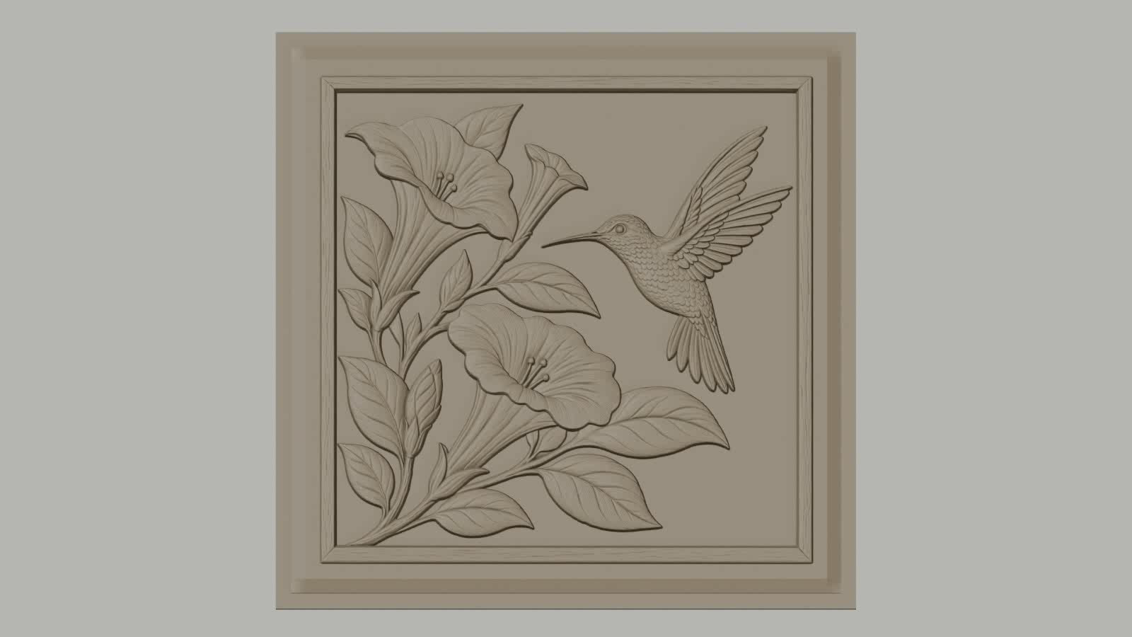 Fichier CNC & impression 3D colibri et fleurs, relief nature et botanique, haute qualité relief STL