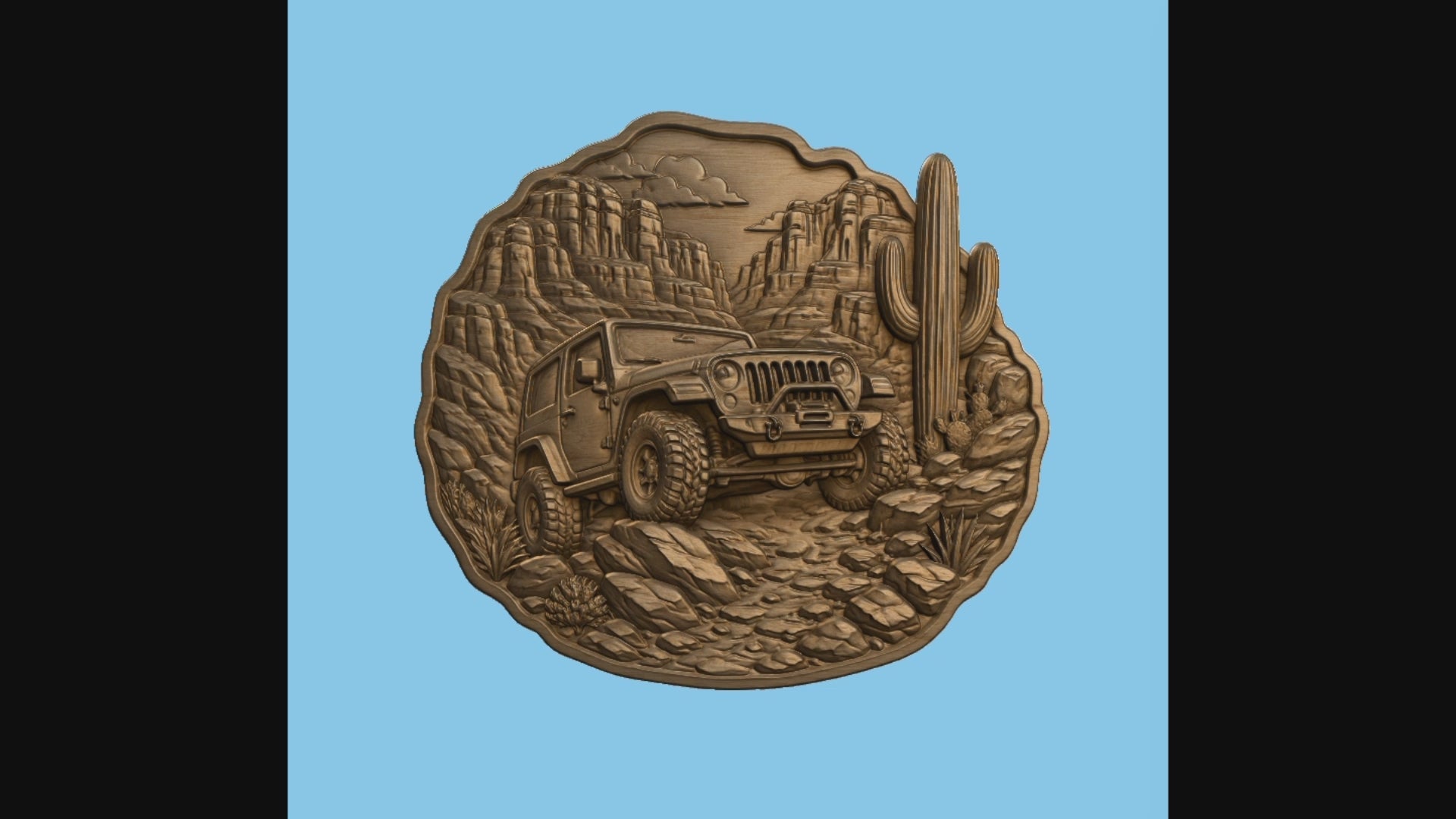CNC & impression 3D relief 4x4 tout-terrain désert western, cactus canyon, fichier bois sculpté STL très haute qualité