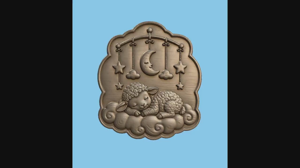 CNC & impression 3D agneau endormi sur nuages avec lune, fichier STL très haute qualité