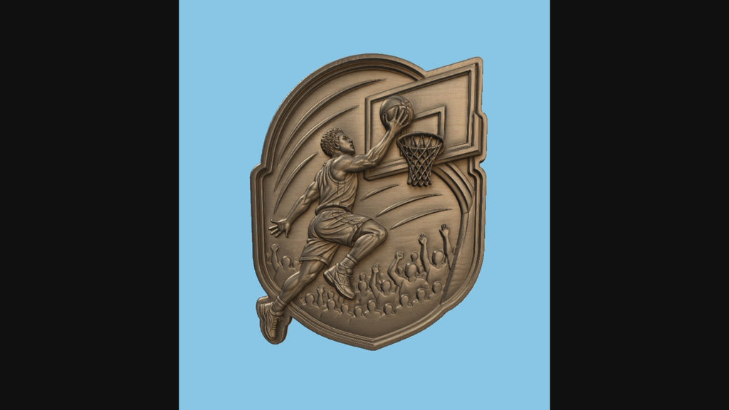 CNC & impression 3D relief joueur de basket en dunk avec panier et foule, fichier STL très haute qualité