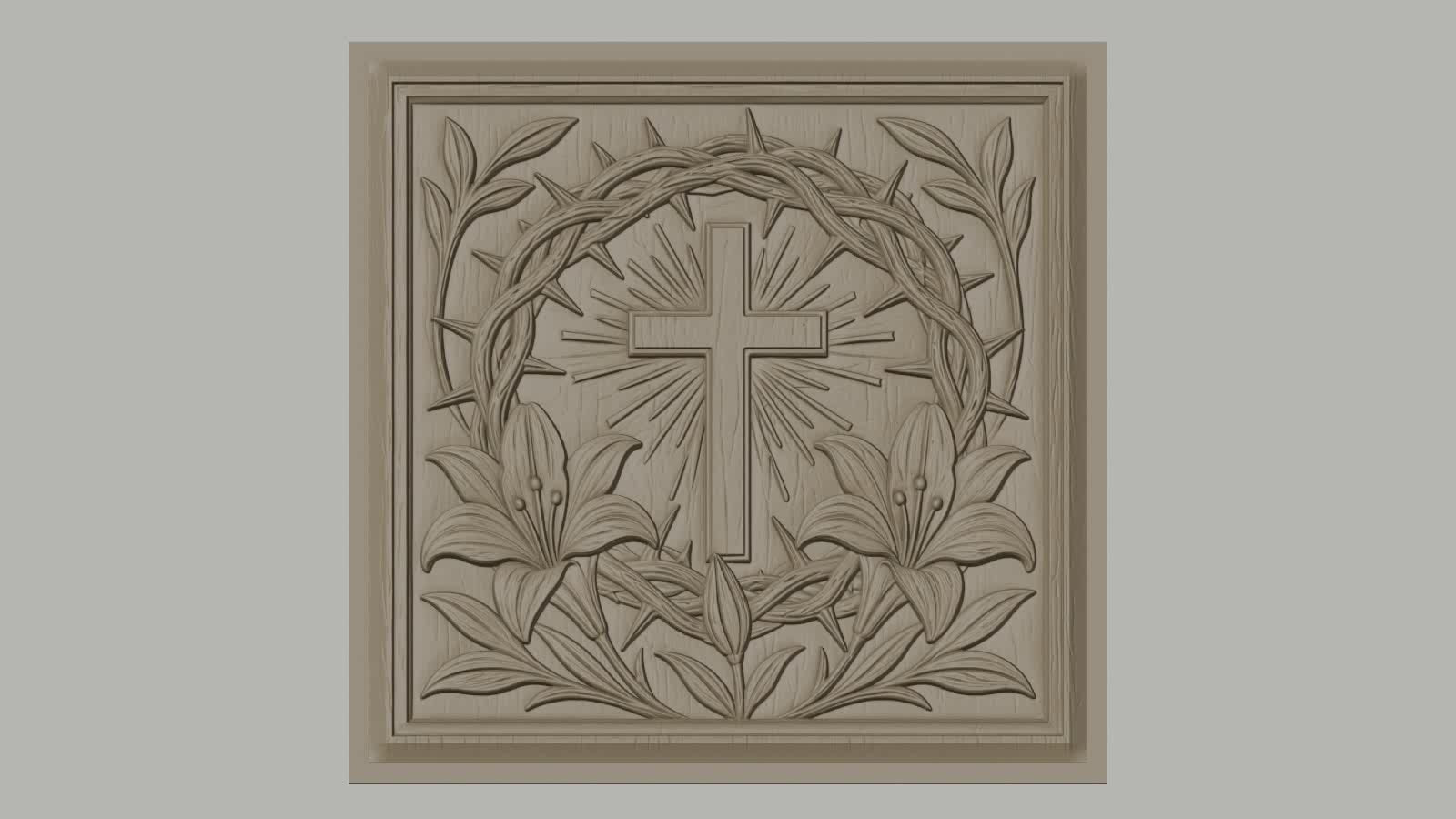 Fichier CNC & impression 3D croix chrétienne, couronne d’épines et lys, haute qualité relief STL