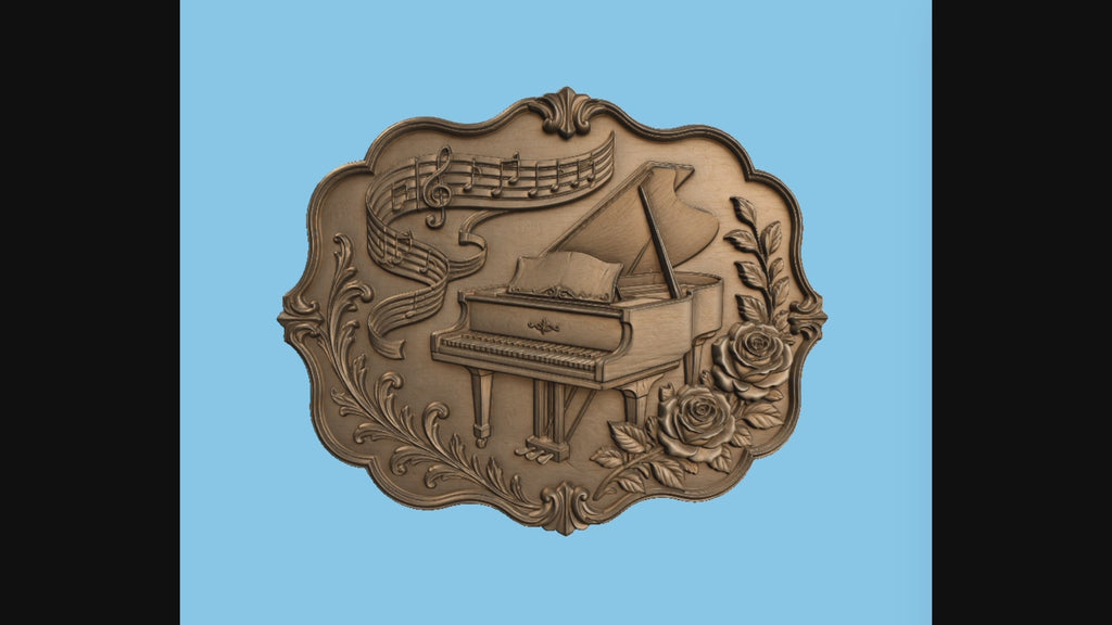 CNC & impression 3D relief piano floral avec notes de musique, décoration murale sculpture bois STL très haute qualité