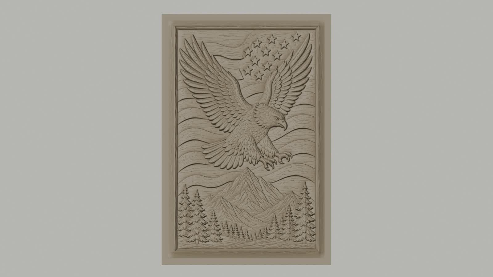 Fichier CNC & impression 3D aigle américain, montagnes, sapins, étoiles, haute qualité relief STL