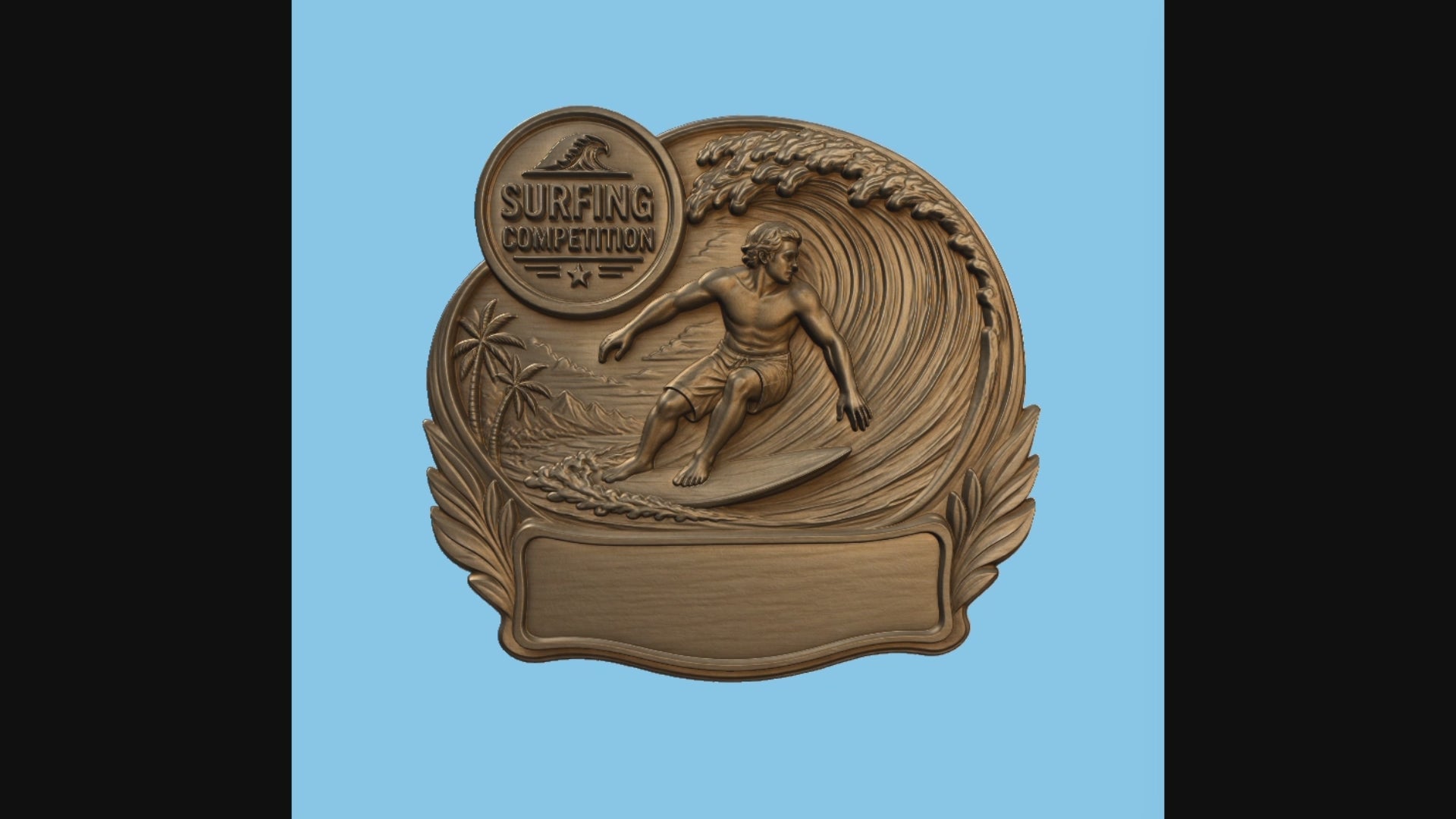 CNC & impression 3D relief surf compétition à personnaliser, trophée surfer plage, STL très haute qualité