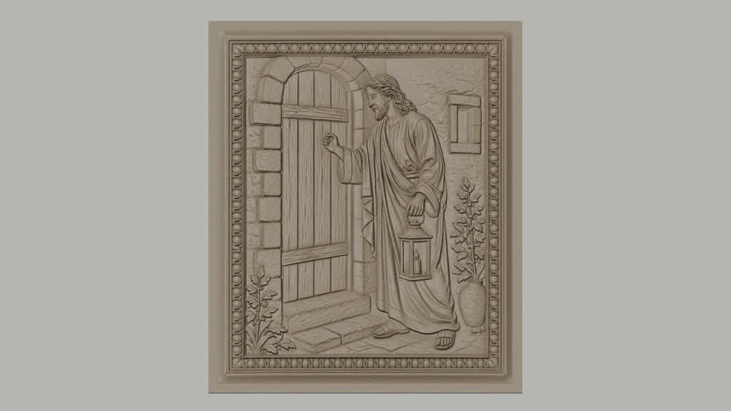 Fichier CNC & impression 3D Jésus frappant à la porte, scène biblique avec lanterne, haute qualité relief STL
