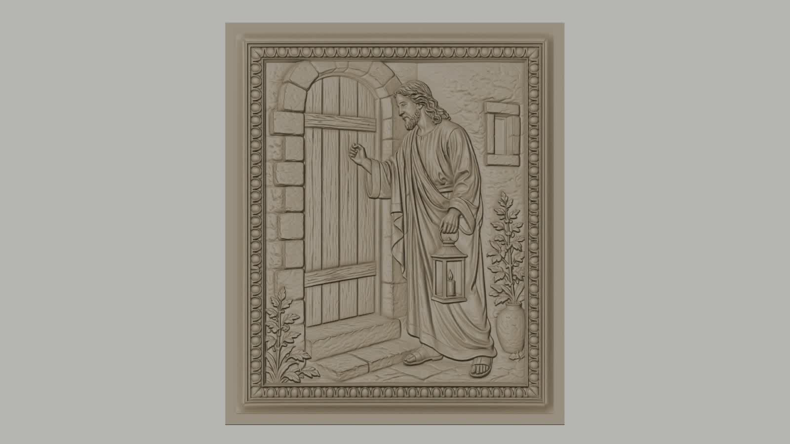 Fichier CNC & impression 3D Jésus frappant à la porte, scène biblique avec lanterne, haute qualité relief STL