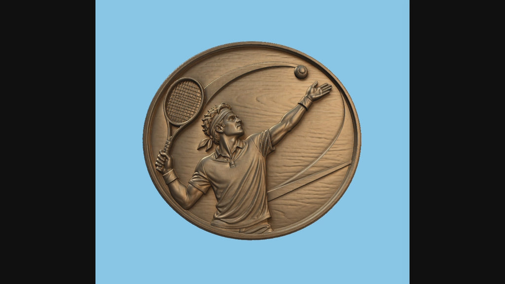 CNC & impression 3D relief joueur de tennis au service avec raquette et balle, fichier STL très haute qualité