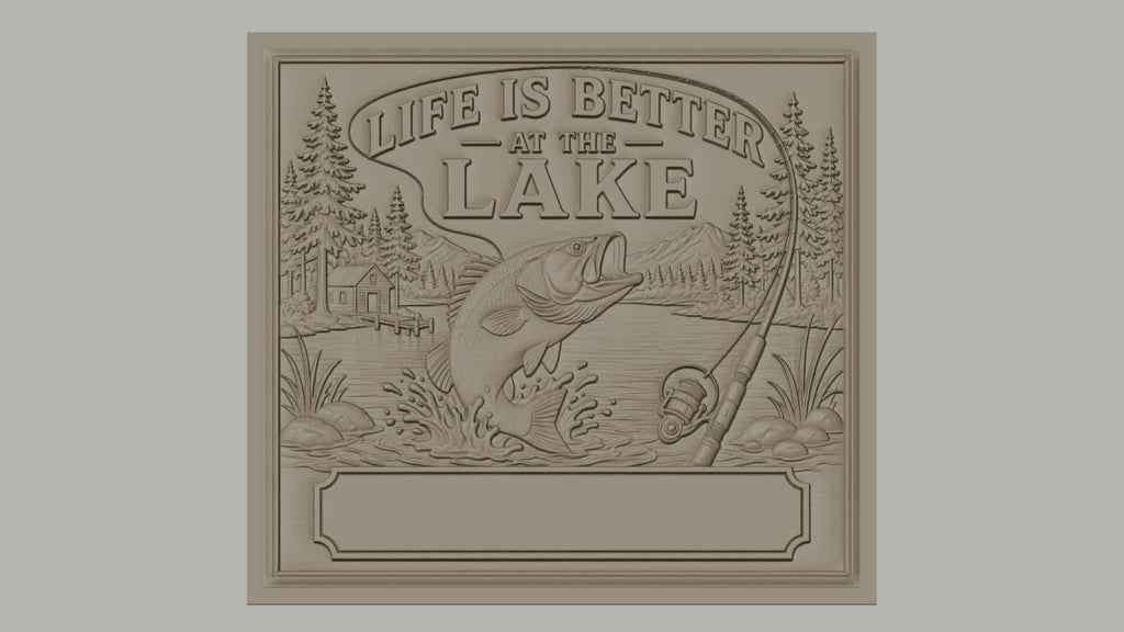 Fichier CNC & impression 3D thème lac pêche poisson canne à pêche, maison et nature, haute qualité relief STL