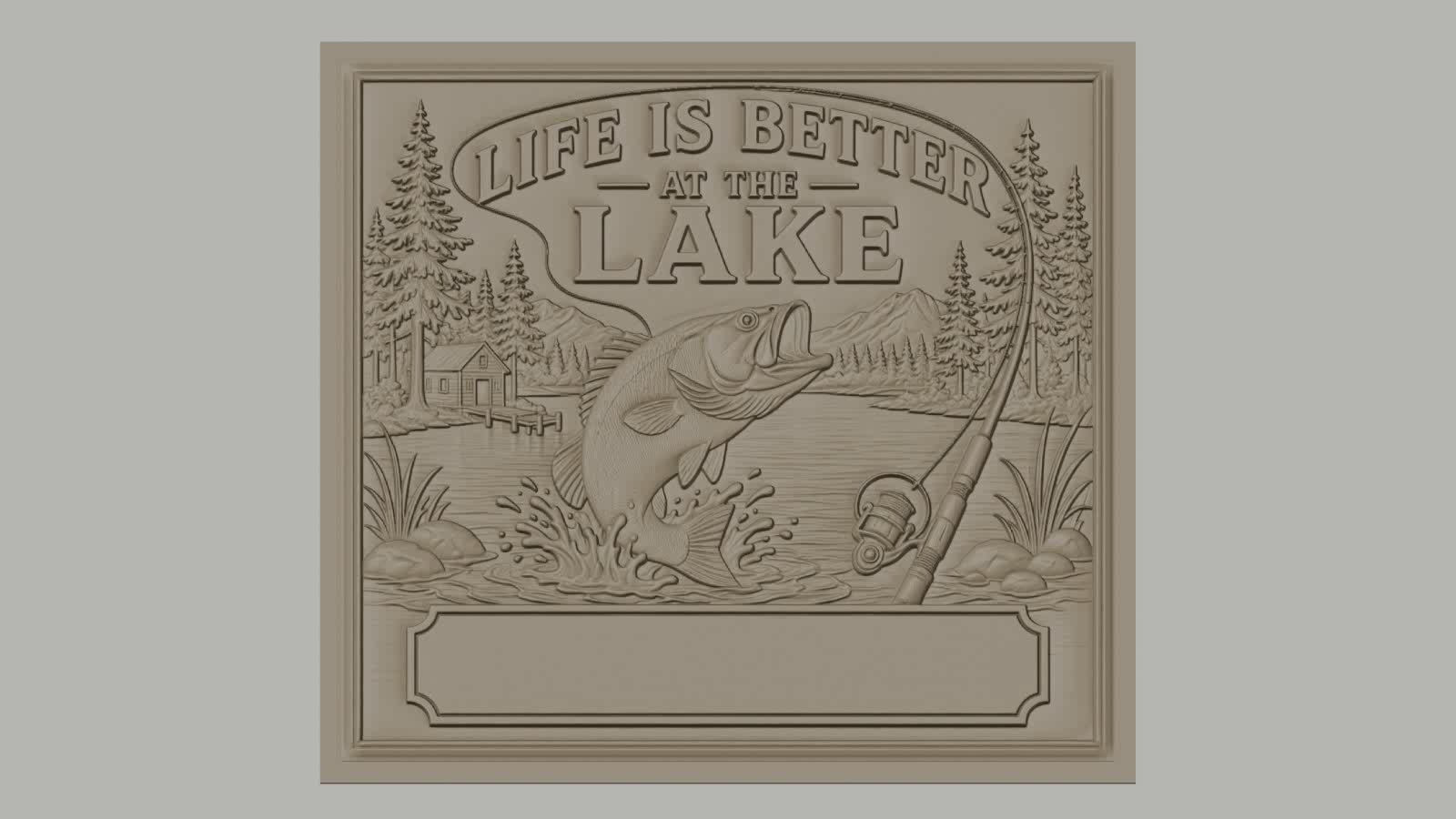 Fichier CNC & impression 3D thème lac pêche poisson canne à pêche, maison et nature, haute qualité relief STL