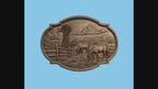 CNC & impression 3D relief western avec chevaux, ranch, moulin à vent et paysage montagne, fichier STL très haute qualité
