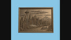 CNC & impression 3D relief Seattle skyline, Space Needle, mont Rainier et ferry, sculpture bois fichier STL haute qualité