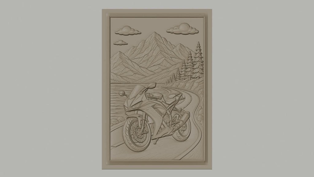 Fichier CNC & impression 3D moto sportive, route de montagne, paysage naturel, haute qualité relief STL