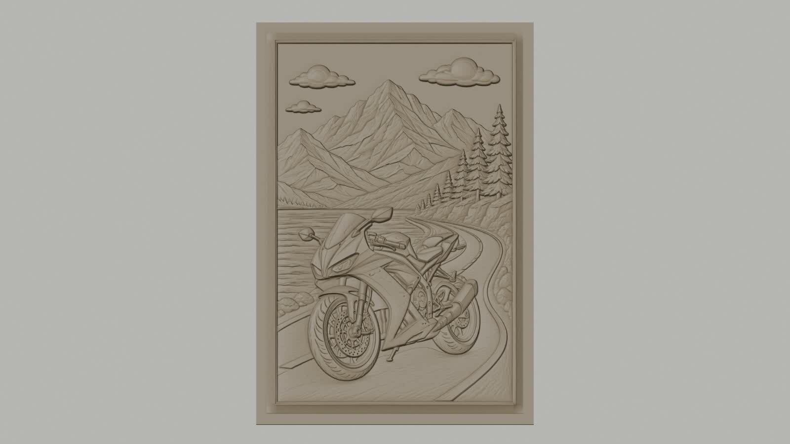 Fichier CNC & impression 3D moto sportive, route de montagne, paysage naturel, haute qualité relief STL