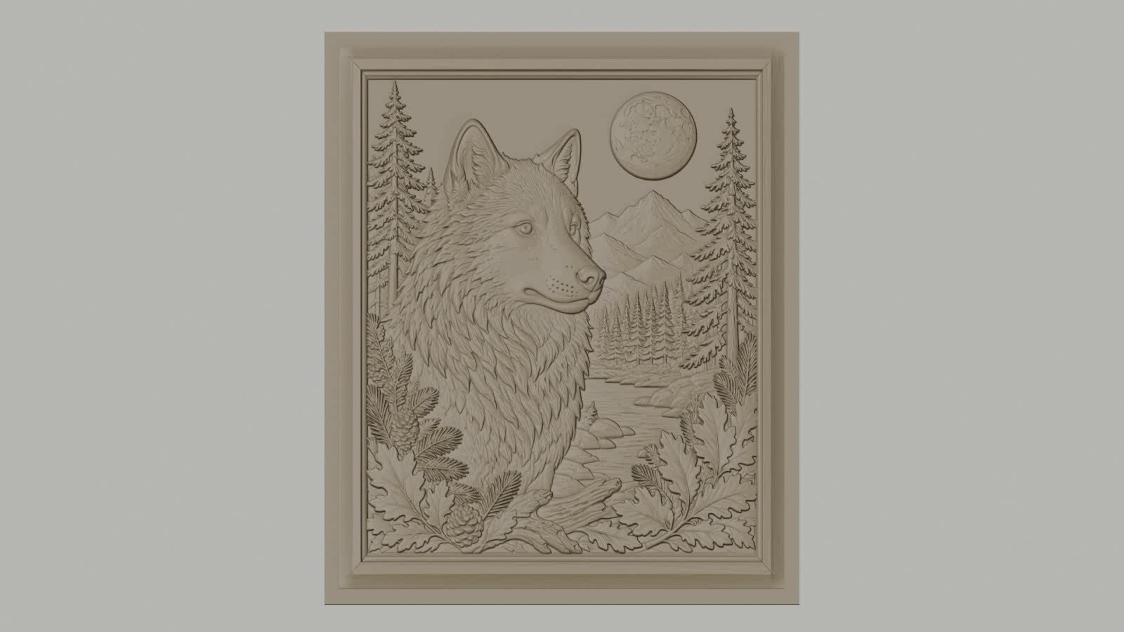 Fichier CNC & impression 3D loup sauvage, paysage nature, montagne, forêt, pleine lune, haute qualité relief STL