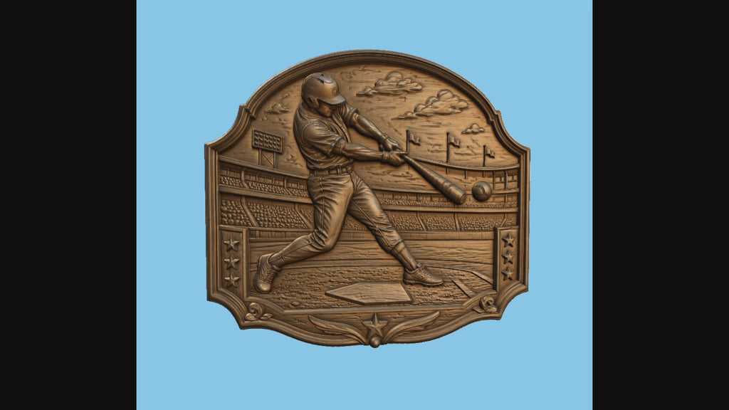 Relief baseball joueur en frappe, CNC & impression 3D, fichier STL pour gravure bois, STL de très haute qualité