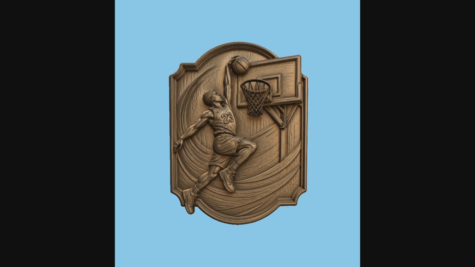 Relief basket joueur numéro 23 en dunk, CNC & impression 3D, fichier STL pour gravure bois, STL de très haute qualité