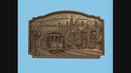 CNC & impression 3D relief San Francisco, cable car, maisons victoriennes et Golden Gate, sculpture bois fichier STL haute qualité
