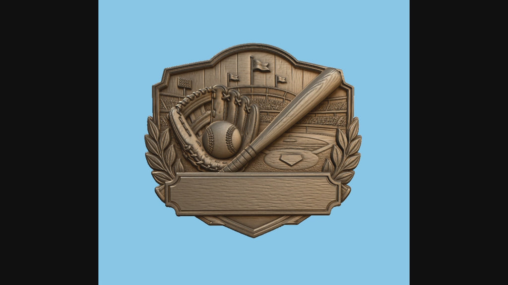 CNC & impression 3D relief baseball avec batte, gant, balle et plaque à personnaliser, fichier STL très haute qualité