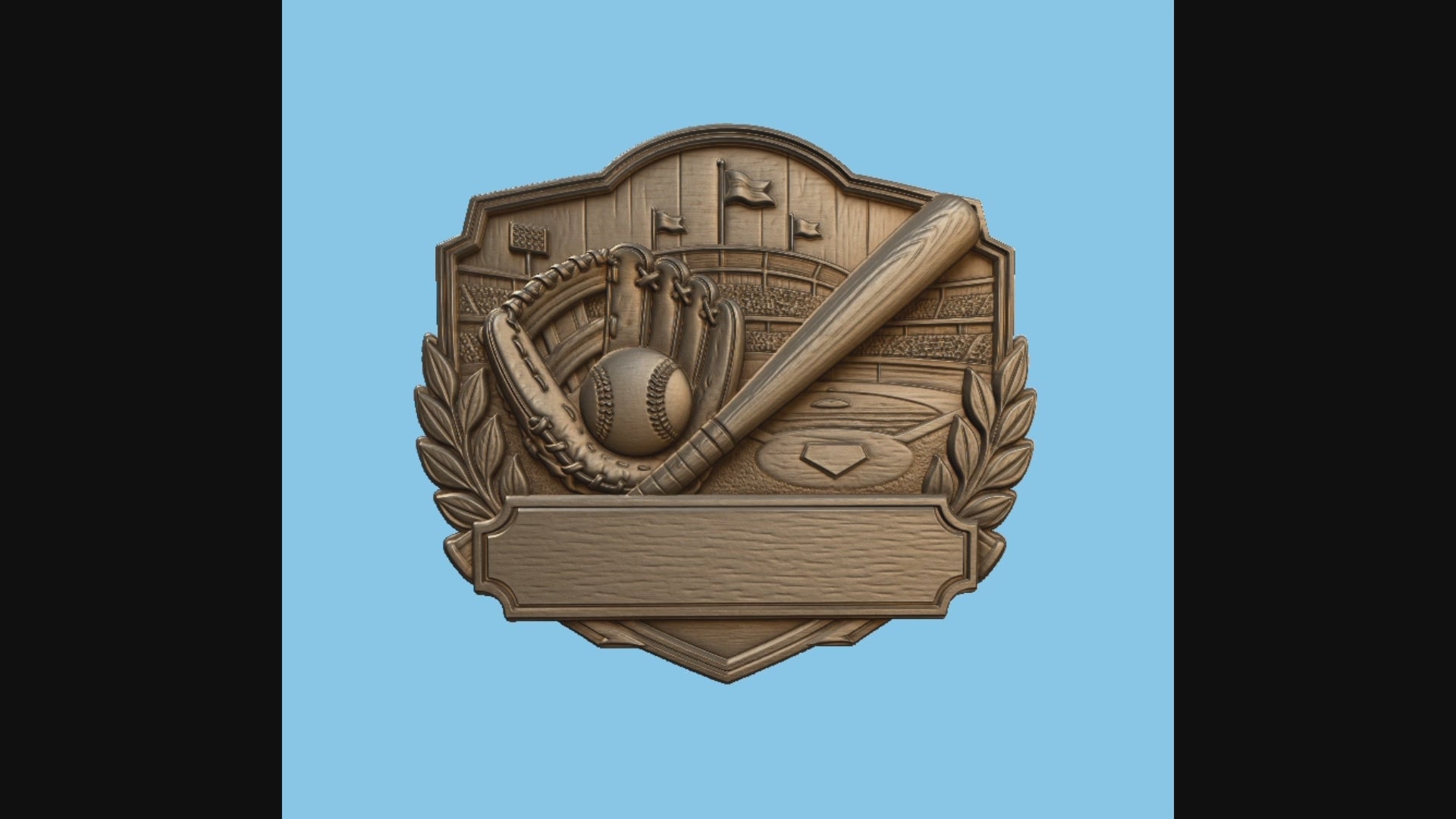 CNC & impression 3D relief baseball avec batte, gant, balle et plaque à personnaliser, fichier STL très haute qualité