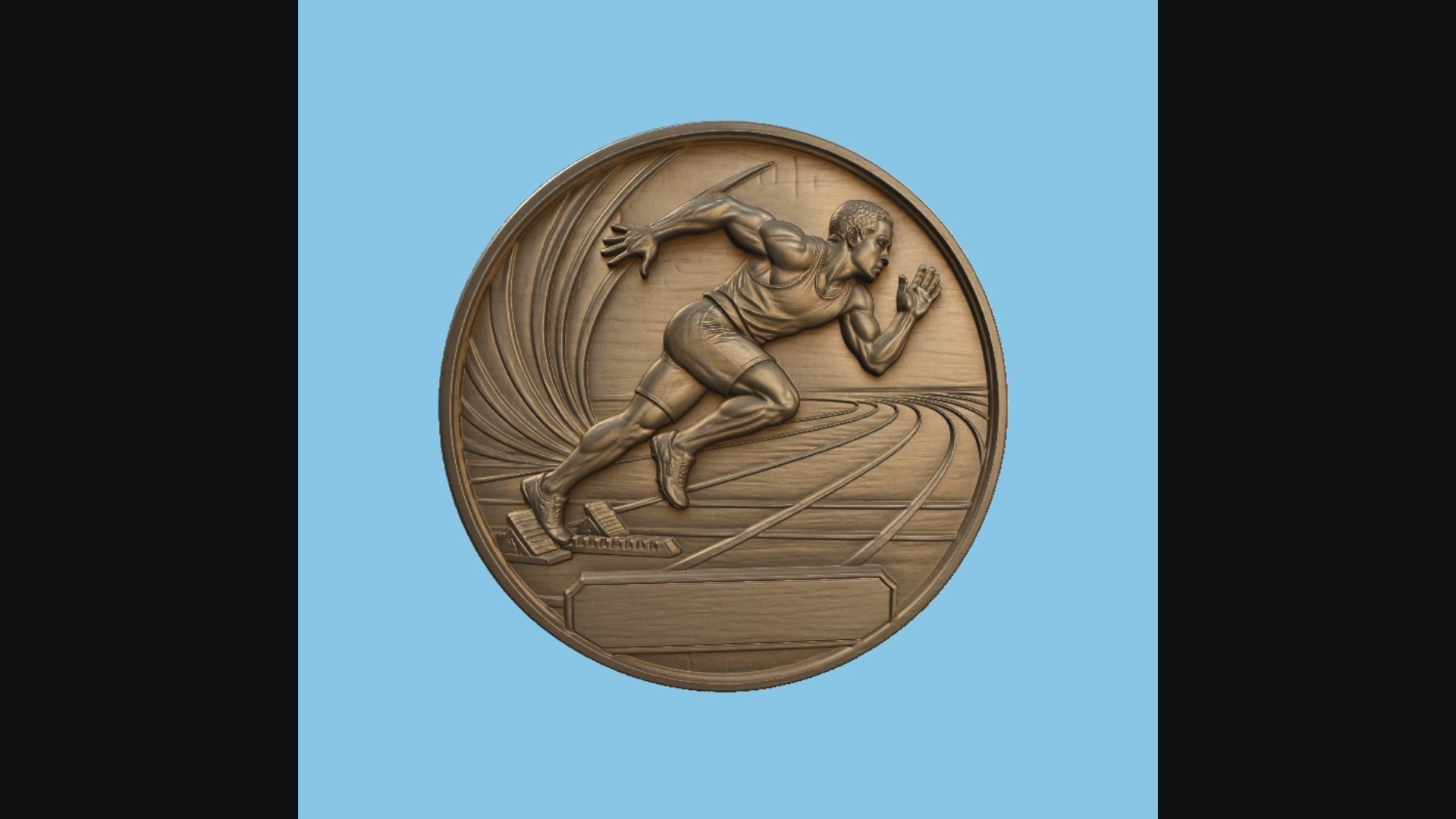 CNC & impression 3D relief sprinter athlétisme, coureur sur piste, médaille sportive avec plaque, fichier STL