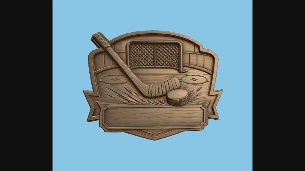 CNC & impression 3D relief hockey avec crosse, palet, cage et plaque à personnaliser, fichier STL très haute qualité