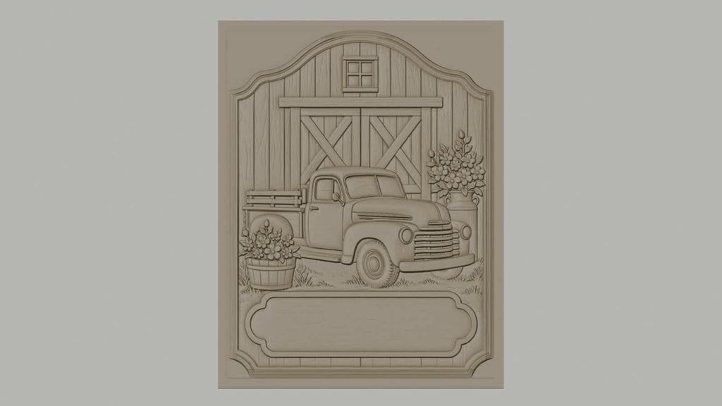 Fichier CNC & impression 3D camion ancien, grange bois, fleurs en relief, haute qualité relief STL