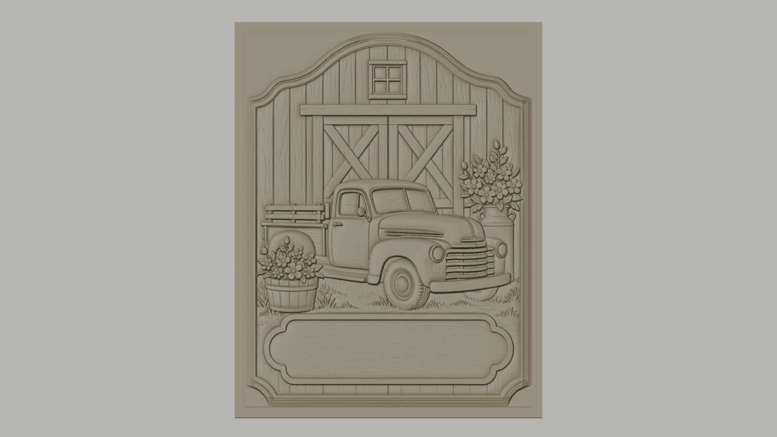 Fichier CNC & impression 3D camion ancien, grange bois, fleurs en relief, haute qualité relief STL