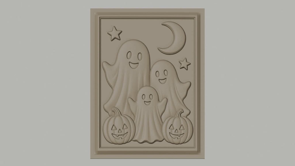 Fichier CNC & impression 3D thème Halloween, fantômes, citrouilles, lune et étoiles, haute qualité relief STL