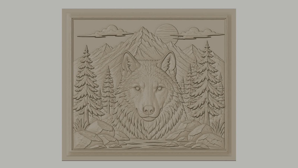 Fichier CNC & impression 3D loup montagne forêt rochers haute qualité relief STL