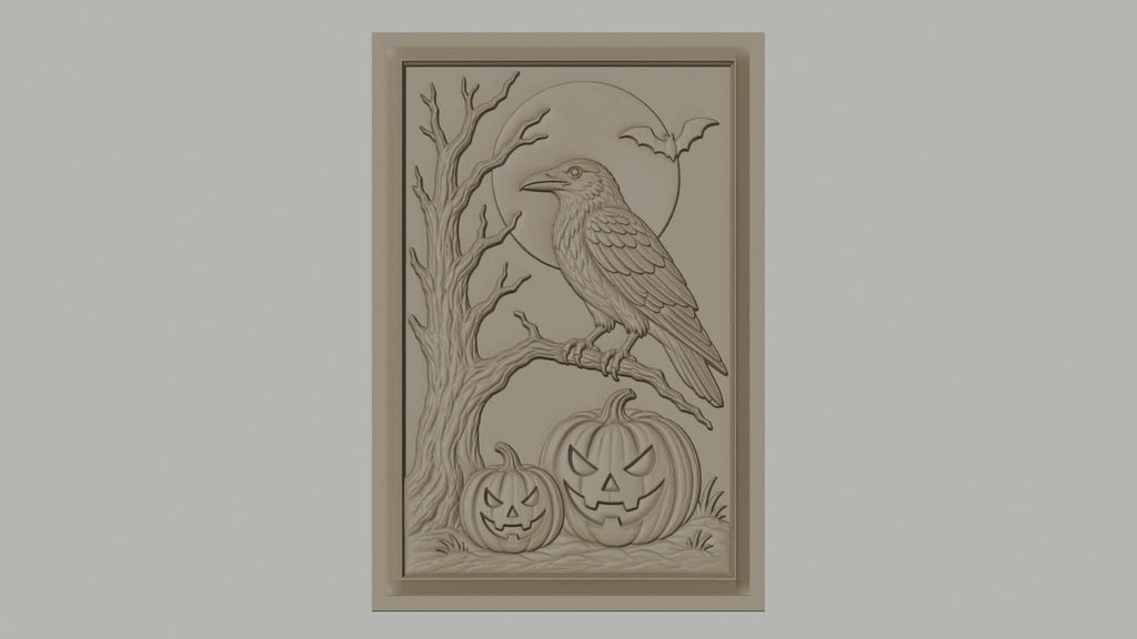Fichier CNC & impression 3D Halloween, citrouilles, corbeau, arbre, chauve-souris, lune, haute qualité relief STL