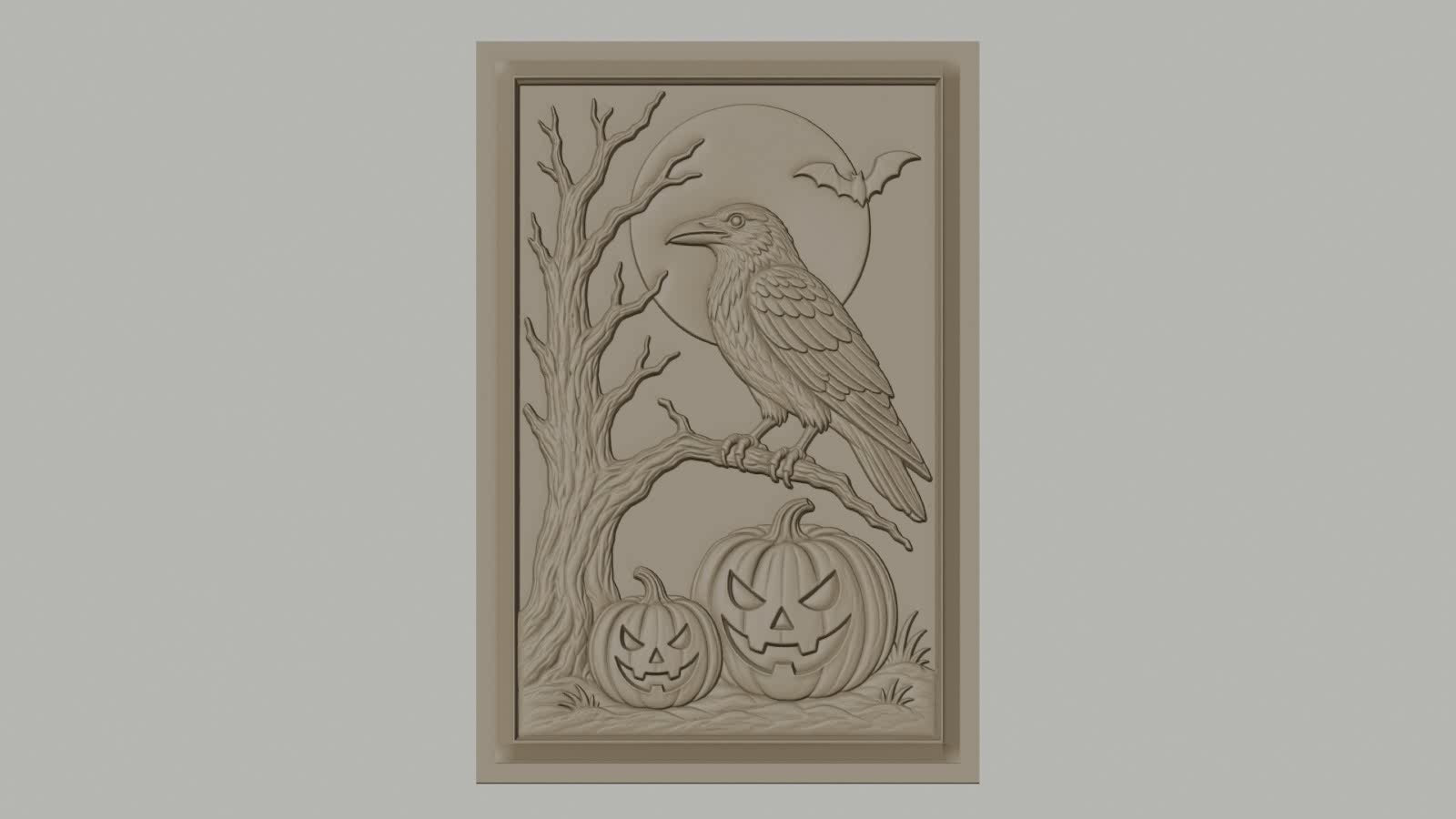 Fichier CNC & impression 3D Halloween, citrouilles, corbeau, arbre, chauve-souris, lune, haute qualité relief STL