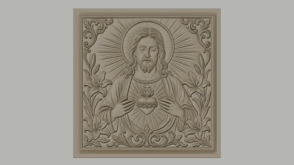 Fichier CNC & impression 3D Jésus Christ, cœur sacré, lys et ornements, haute qualité relief STL